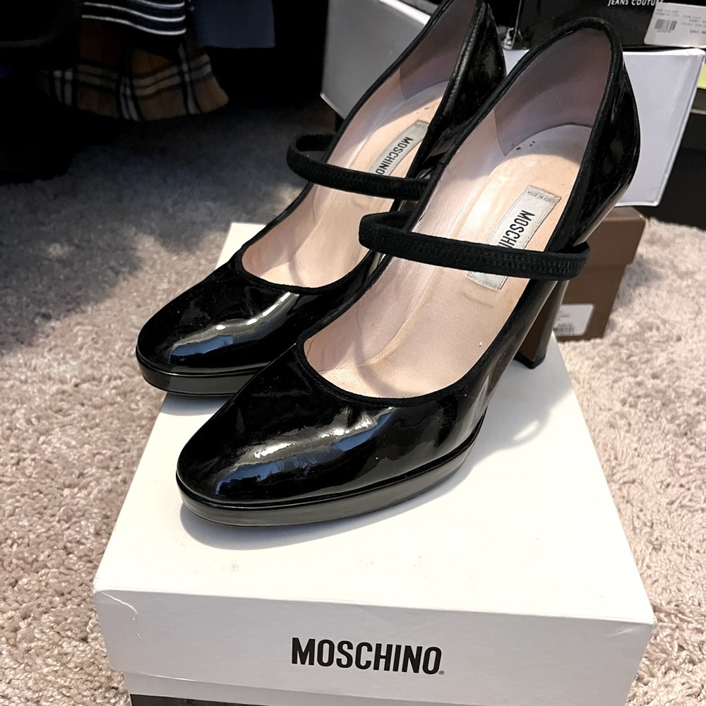 Moschino Black Patent Mary Janes size 37.5
